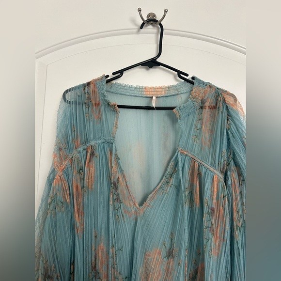 Free People Dhalia Tunic Blue and Orange Top Dress size small boho romantic - Picture 7 of 16